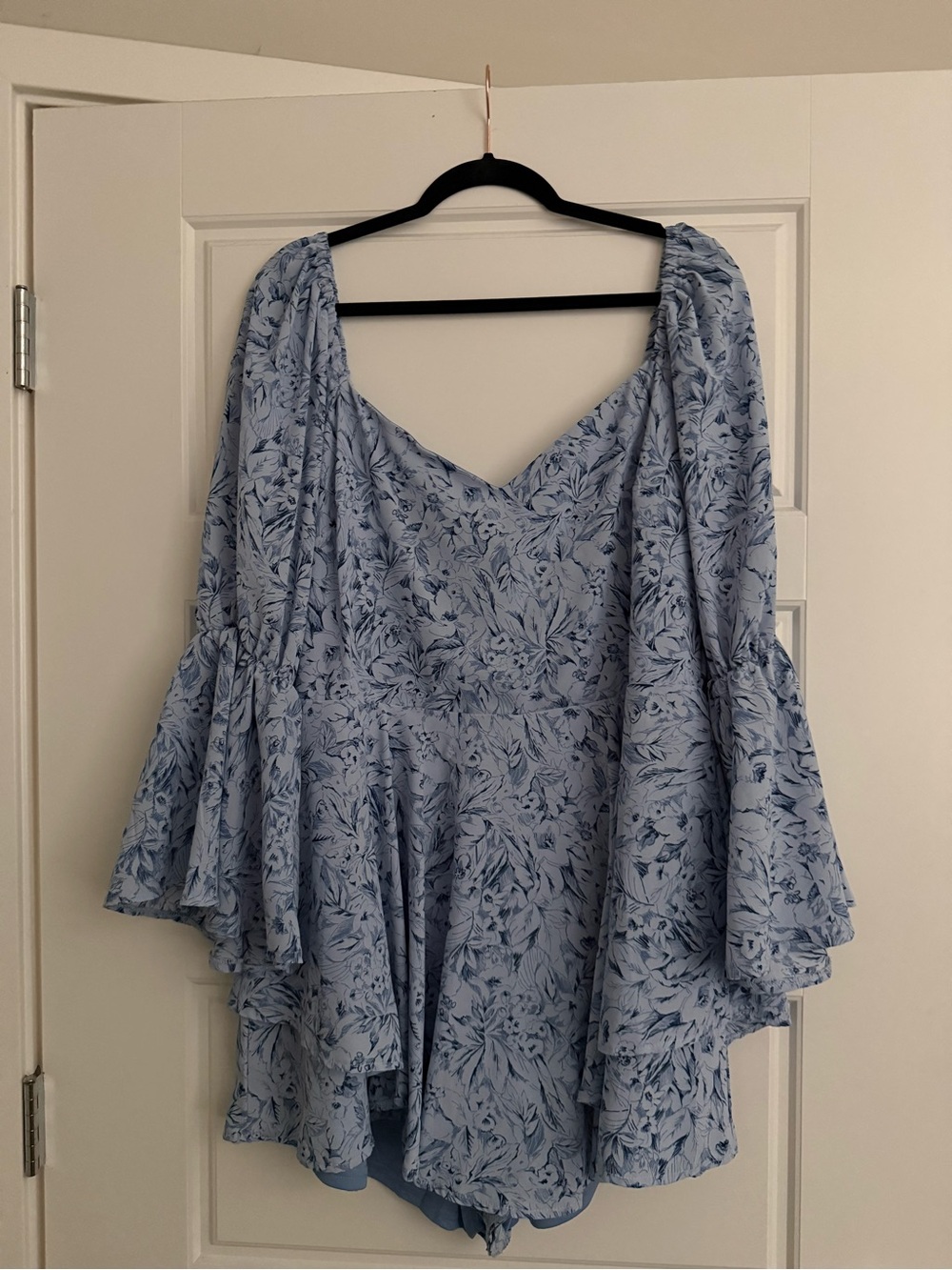 Missguided Plus Light Blue V-Neck Romper with Floral Trim